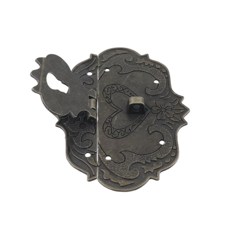 Mcredy Antique Decorative Hasp Clasp Latch Lock Mcredy Wooden Box Latch Large Box Latch with Flower Pattern Zinc Alloy Bronze with Screw 92x73mm/3.6"x2.9" Set of 1 - Image 4